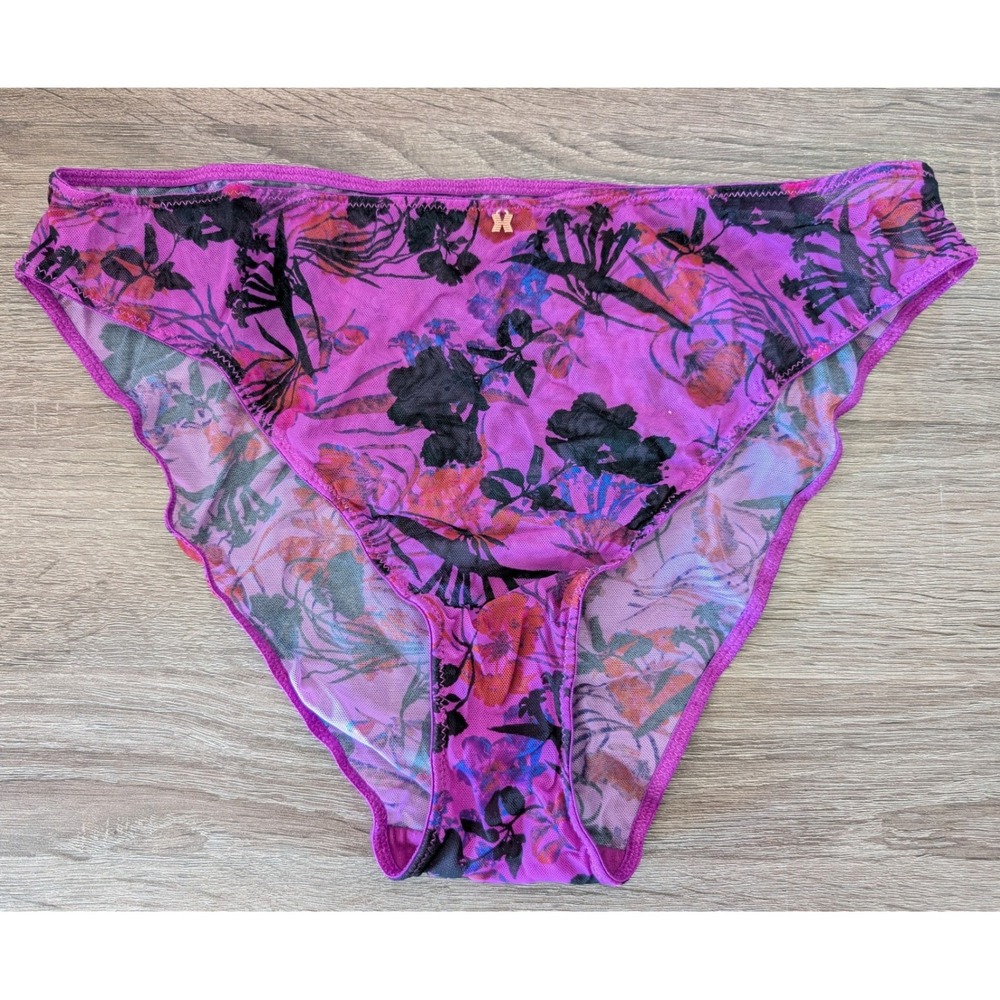 Savage‎ X Fenty Purple Floral Mesh Bikini Panties Size Large